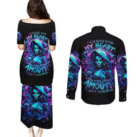 Witch Skull Couples Matching Puletasi and Long Sleeve Button Shirt I Was Born With My Heart On My Sleeve A Fire In My Soul And Amout Can't Control - Wonder Print Shop