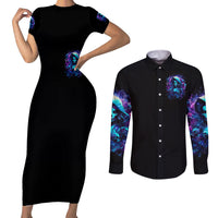 Witch Skull Couples Matching Short Sleeve Bodycon Dress and Long Sleeve Button Shirt I Was Born With My Heart On My Sleeve A Fire In My Soul And Amout Can't Control - Wonder Print Shop