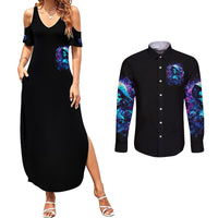 Witch Skull Couples Matching Summer Maxi Dress and Long Sleeve Button Shirt I Was Born With My Heart On My Sleeve A Fire In My Soul And Amout Can't Control - Wonder Print Shop
