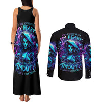 Witch Skull Couples Matching Tank Maxi Dress and Long Sleeve Button Shirt I Was Born With My Heart On My Sleeve A Fire In My Soul And Amout Can't Control - Wonder Print Shop