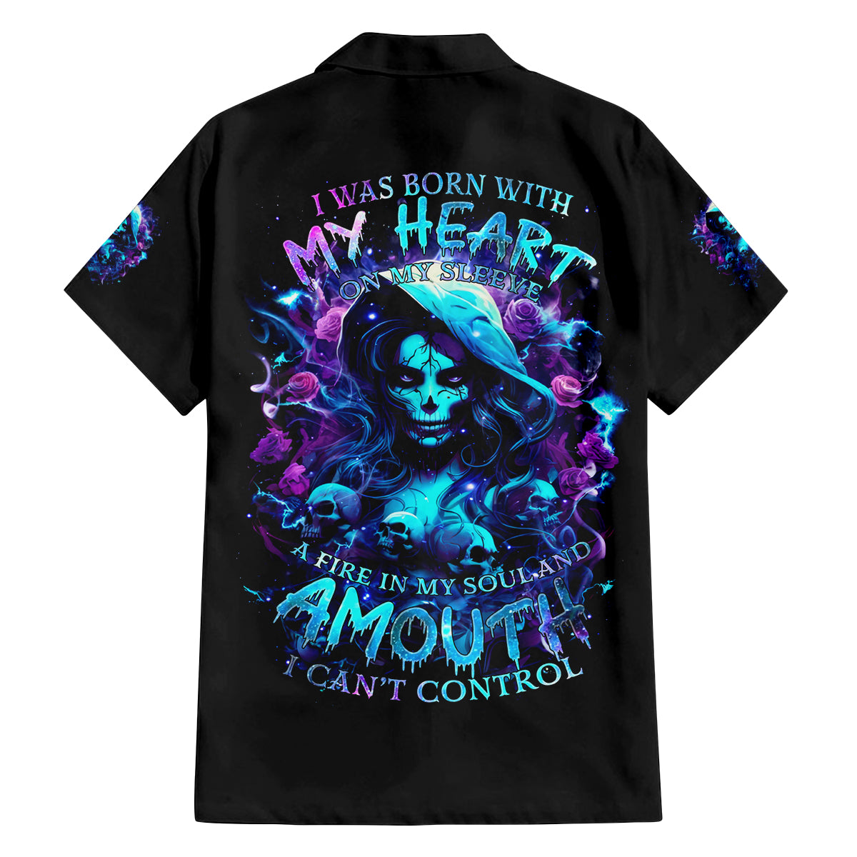Witch Skull Family Matching Long Sleeve Bodycon Dress and Hawaiian Shirt I Was Born With My Heart On My Sleeve A Fire In My Soul And Amout Can't Control - Wonder Print Shop