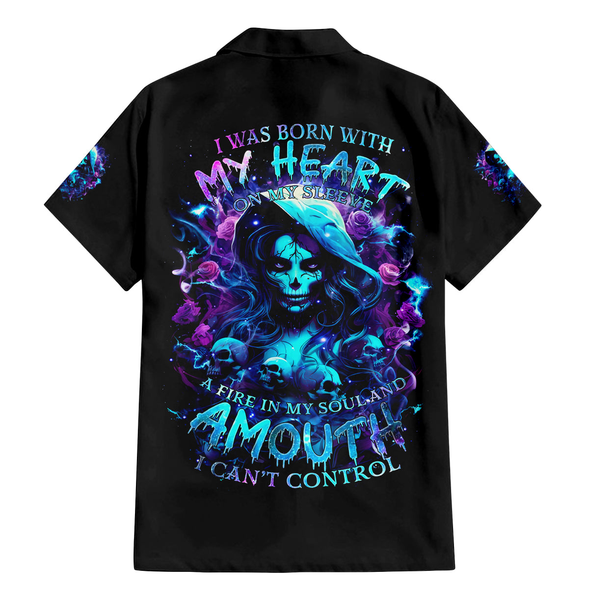 Witch Skull Family Matching Mermaid Dress and Hawaiian Shirt I Was Born With My Heart On My Sleeve A Fire In My Soul And Amout Can't Control - Wonder Print Shop