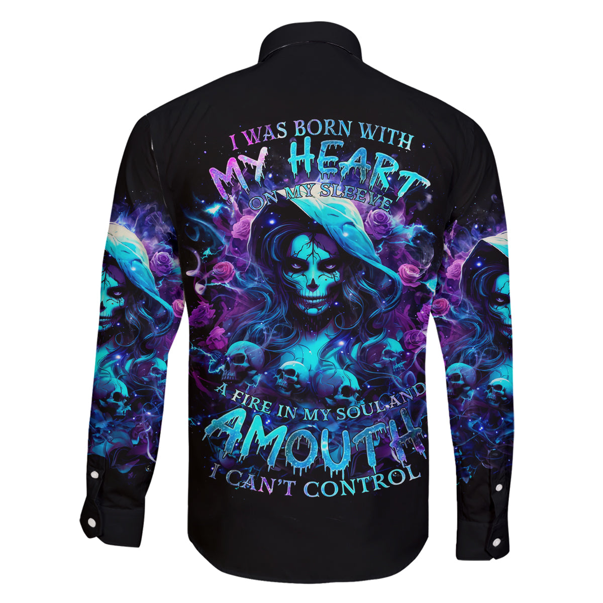 Witch Skull Family Matching Off Shoulder Maxi Dress and Hawaiian Shirt I Was Born With My Heart On My Sleeve A Fire In My Soul And Amout Can't Control - Wonder Print Shop