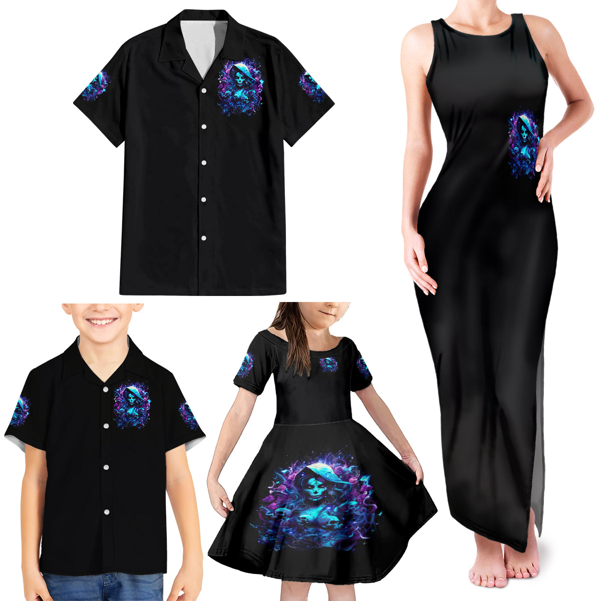 Witch Skull Family Matching Tank Maxi Dress and Hawaiian Shirt I Was Born With My Heart On My Sleeve A Fire In My Soul And Amout Can't Control - Wonder Print Shop