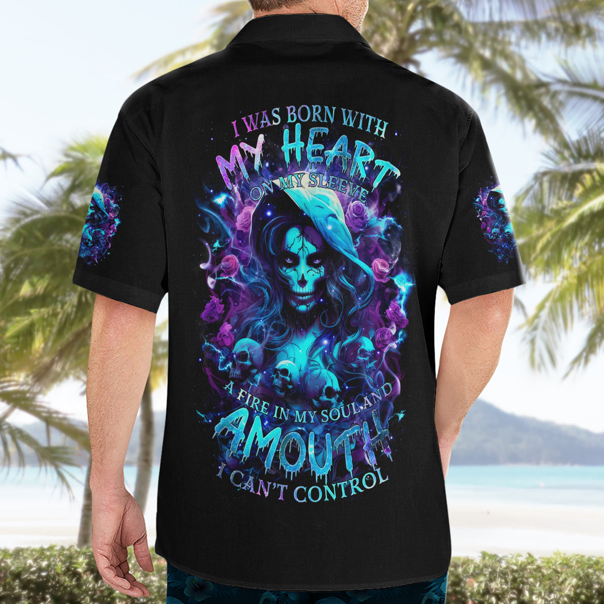 Witch Skull Hawaiian Shirt I Was Born With My Heart On My Sleeve A Fire In My Soul And Amout Can't Control - Wonder Print Shop