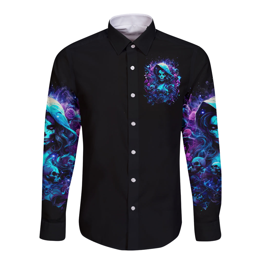 Witch Skull Long Sleeve Button Shirt I Was Born With My Heart On My Sleeve A Fire In My Soul And Amout Can't Control - Wonder Print Shop