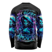 Witch Skull Long Sleeve Shirt I Was Born With My Heart On My Sleeve A Fire In My Soul And Amout Can't Control - Wonder Print Shop