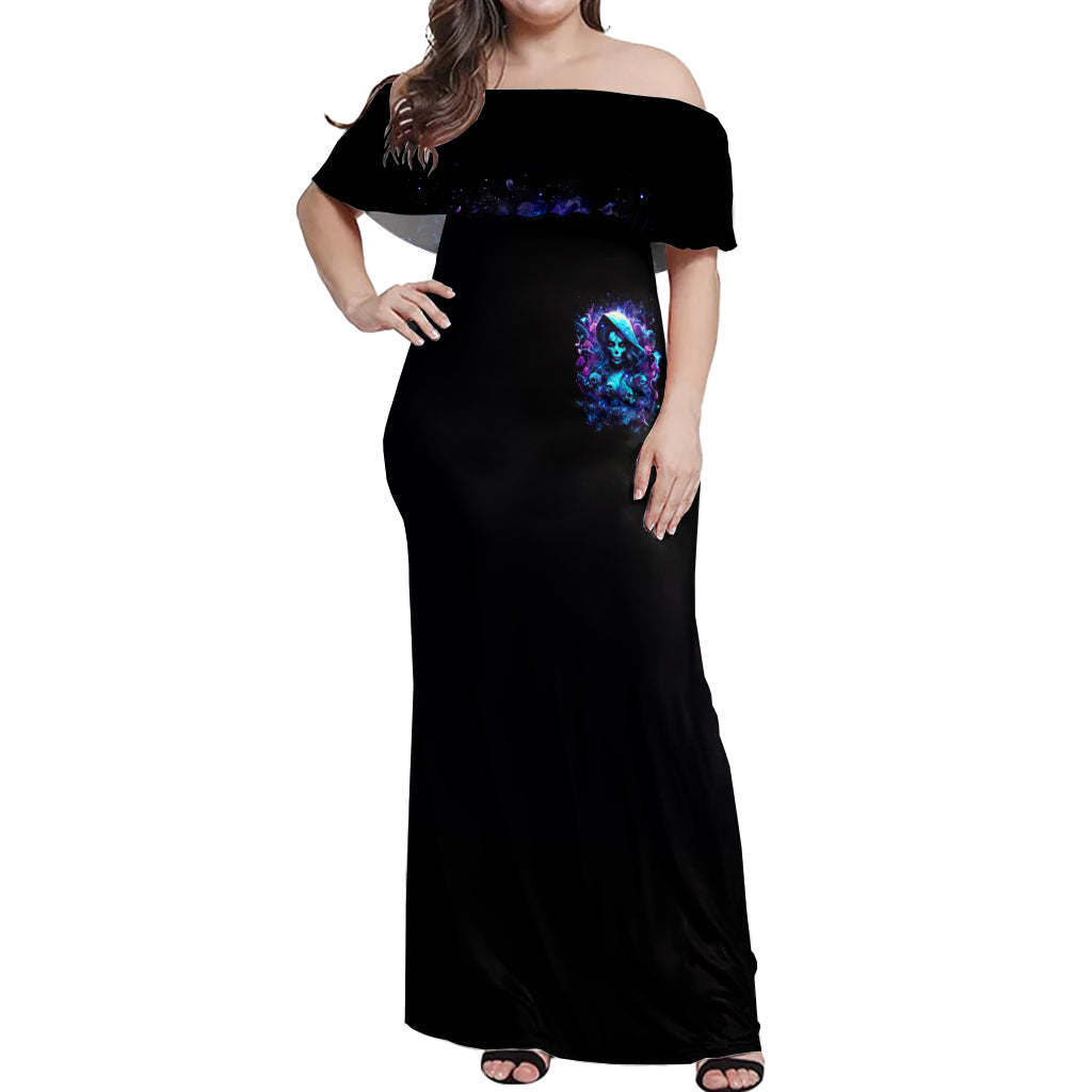 Witch Skull Off Shoulder Maxi Dress I Was Born With My Heart On My Sleeve A Fire In My Soul And Amout Can't Control - Wonder Print Shop