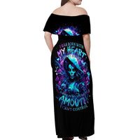 Witch Skull Off Shoulder Maxi Dress I Was Born With My Heart On My Sleeve A Fire In My Soul And Amout Can't Control - Wonder Print Shop