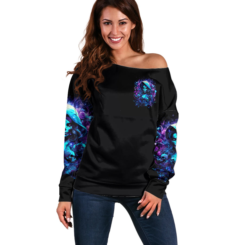 Witch Skull Off Shoulder Sweater I Was Born With My Heart On My Sleeve A Fire In My Soul And Amout Can't Control - Wonder Print Shop