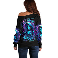 Witch Skull Off Shoulder Sweater I Was Born With My Heart On My Sleeve A Fire In My Soul And Amout Can't Control - Wonder Print Shop