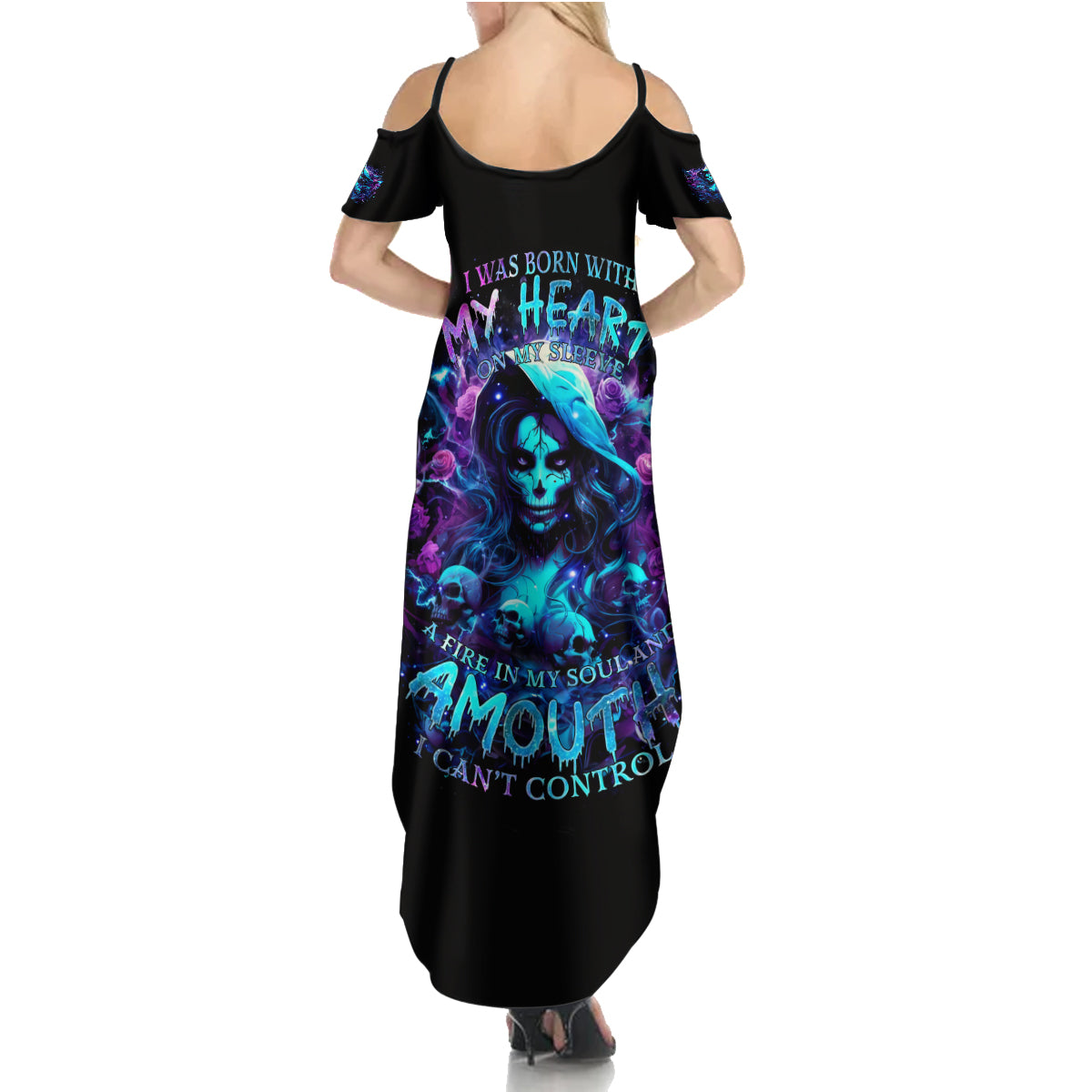 Witch Skull Summer Maxi Dress I Was Born With My Heart On My Sleeve A Fire In My Soul And Amout Can't Control - Wonder Print Shop