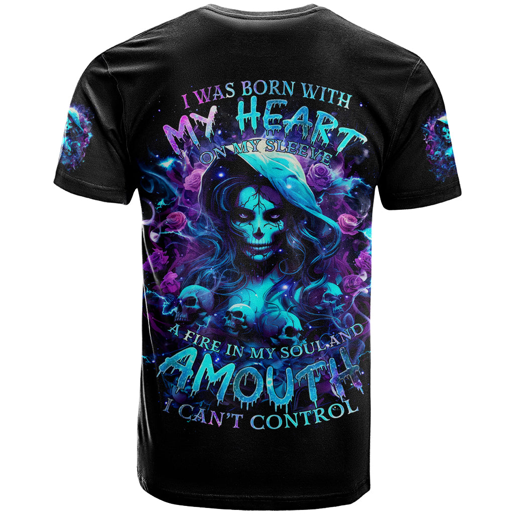 Witch Skull T Shirt I Was Born With My Heart On My Sleeve A Fire In My Soul And Amout Can't Control - Wonder Print Shop