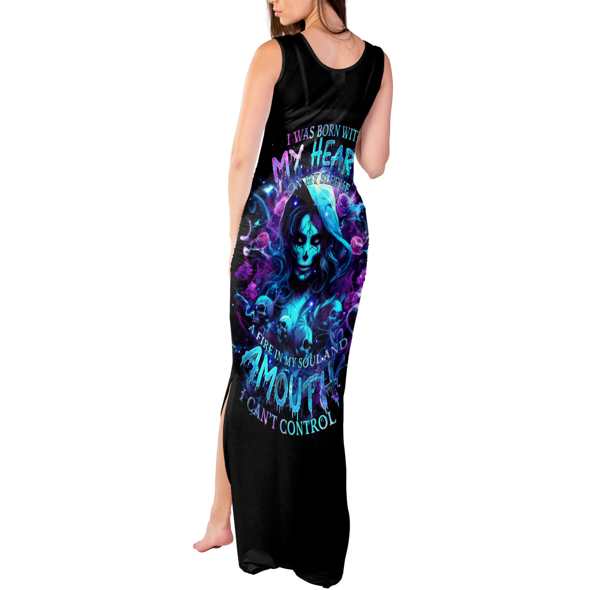 Witch Skull Tank Maxi Dress I Was Born With My Heart On My Sleeve A Fire In My Soul And Amout Can't Control - Wonder Print Shop