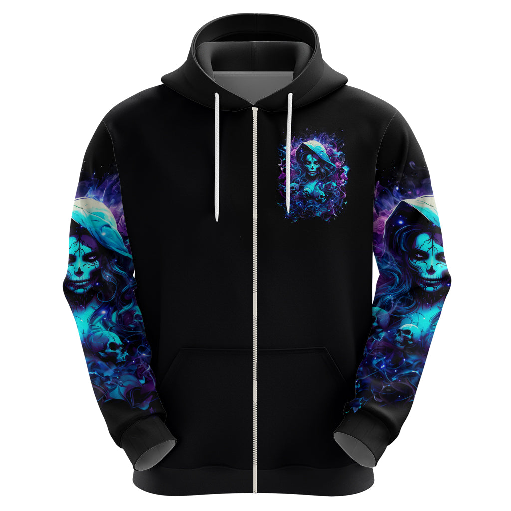 Witch Skull Zip Hoodie I Was Born With My Heart On My Sleeve A Fire In My Soul And Amout Can't Control - Wonder Print Shop