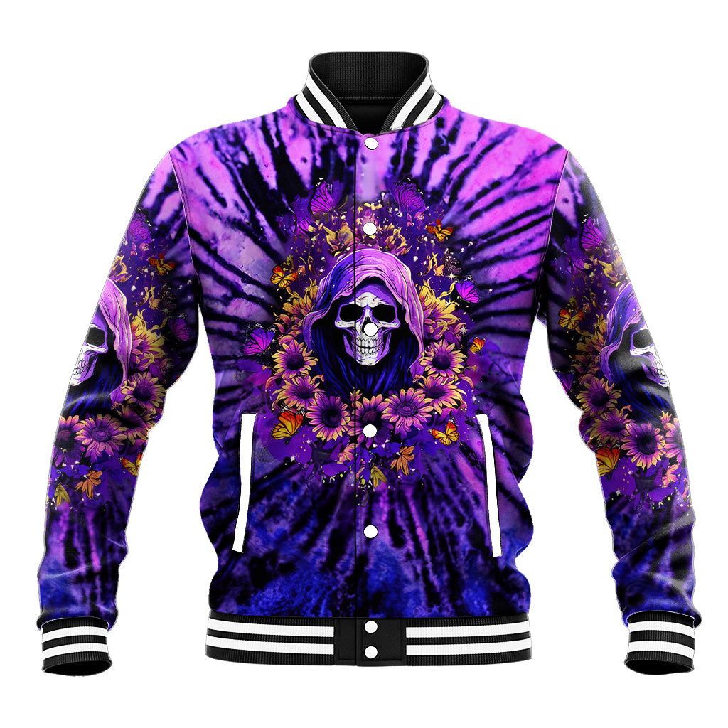 Sunflower Skull Baseball Jacket The Good Girl In Me Got Tired Of The Bullshit - Wonder Print Shop