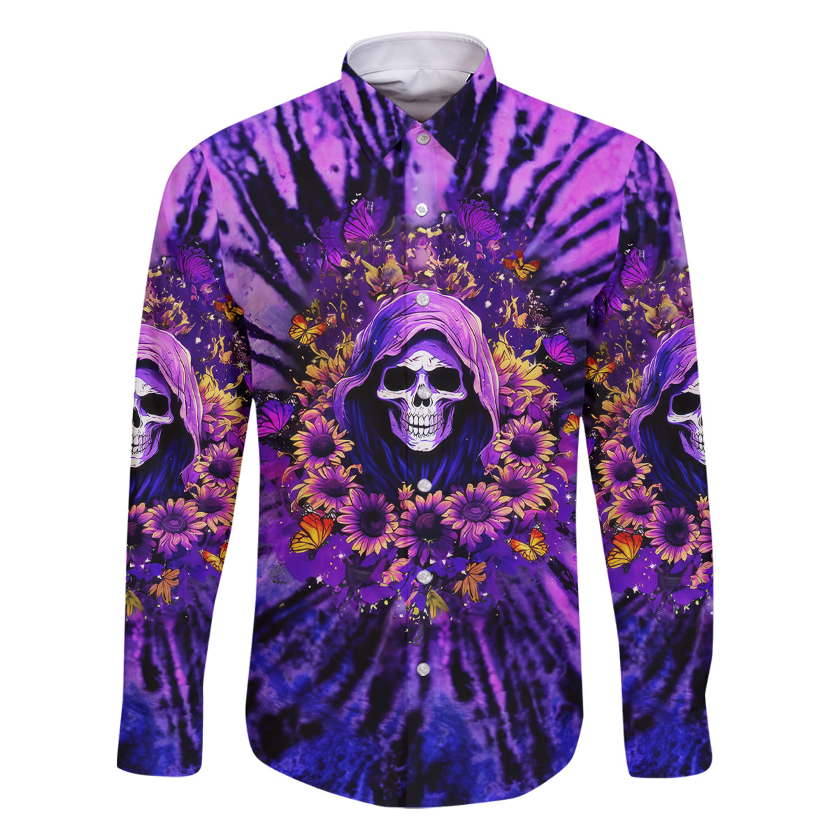 Sunflower Skull Family Matching Long Sleeve Bodycon Dress and Hawaiian Shirt The Good Girl In Me Got Tired Of The Bullshit - Wonder Print Shop