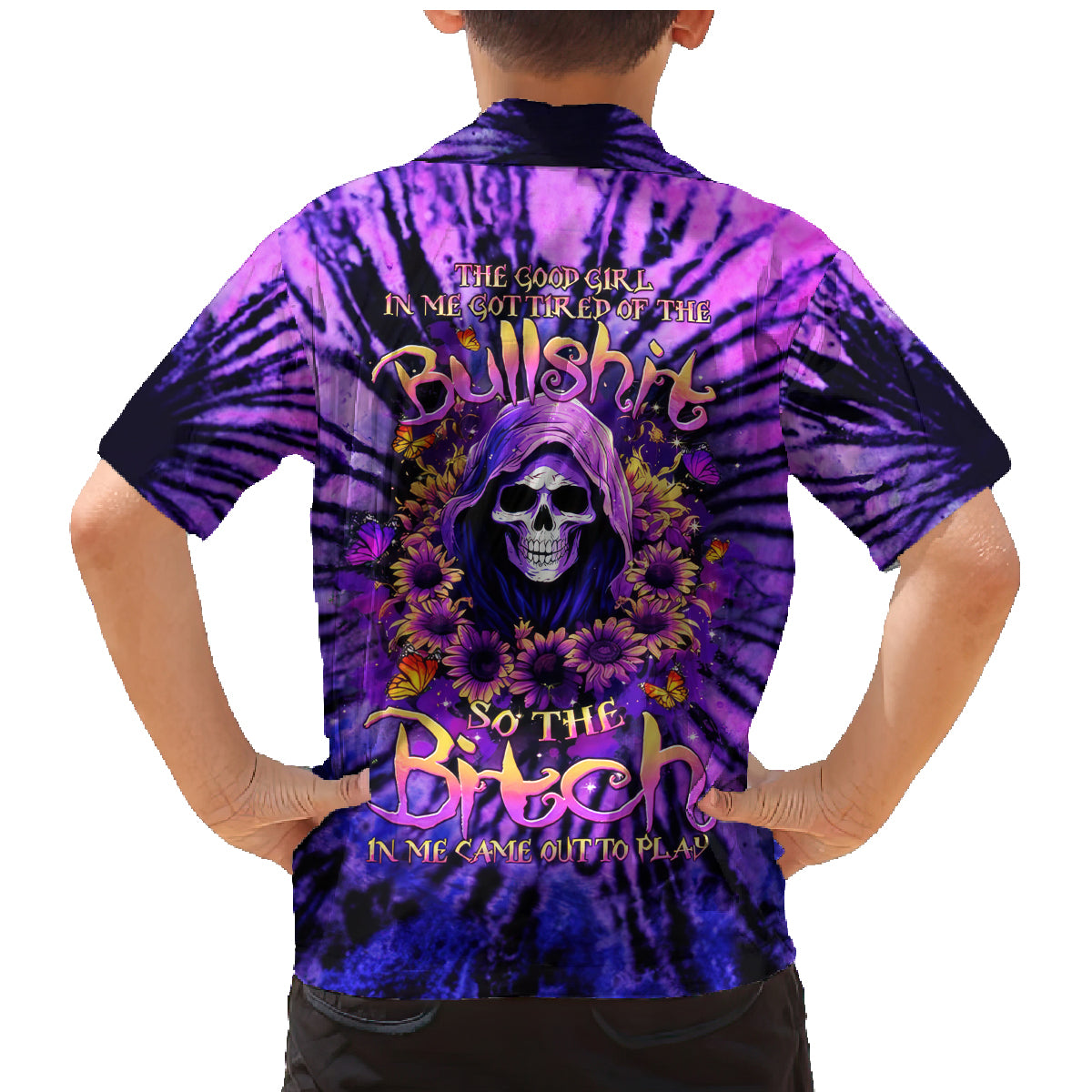 Sunflower Skull Family Matching Mermaid Dress and Hawaiian Shirt The Good Girl In Me Got Tired Of The Bullshit - Wonder Print Shop