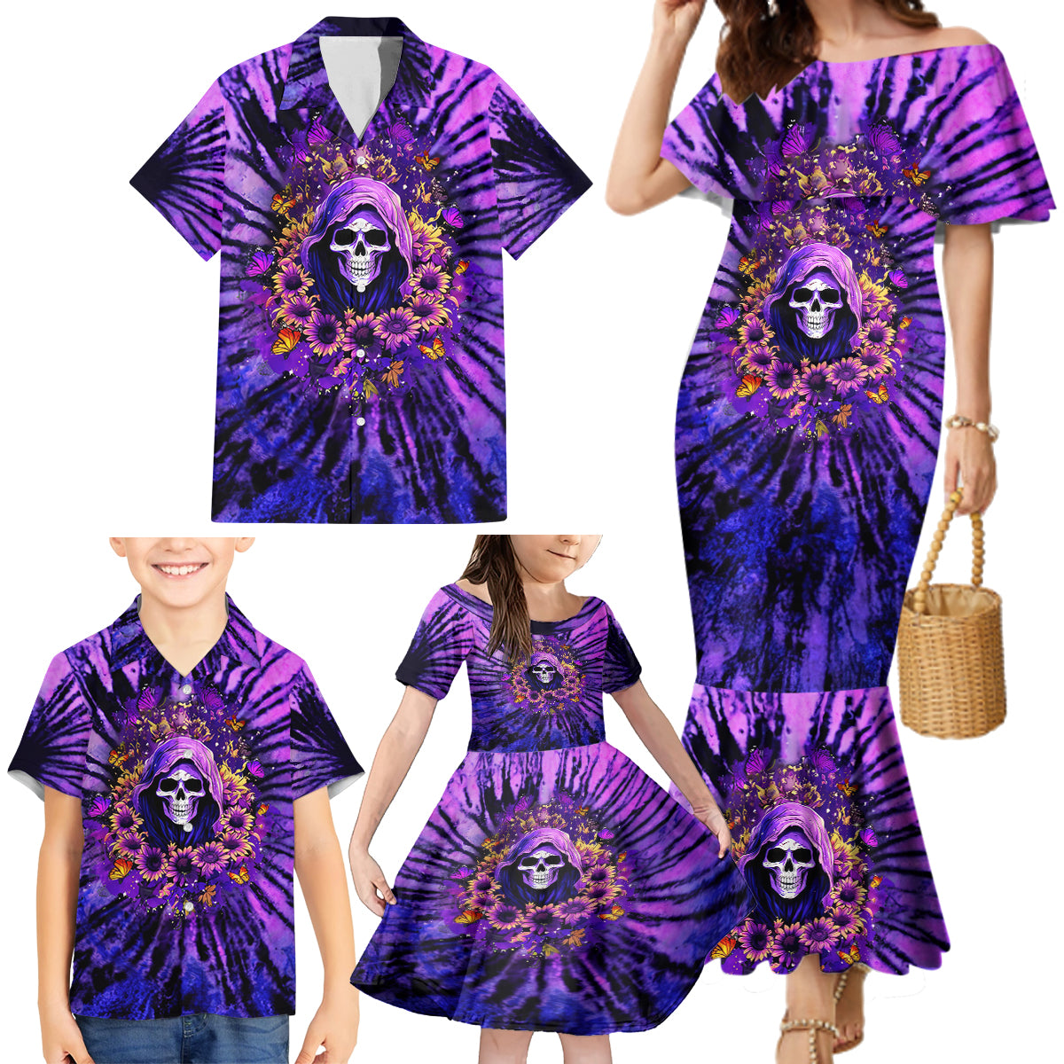 Sunflower Skull Family Matching Mermaid Dress and Hawaiian Shirt The Good Girl In Me Got Tired Of The Bullshit - Wonder Print Shop