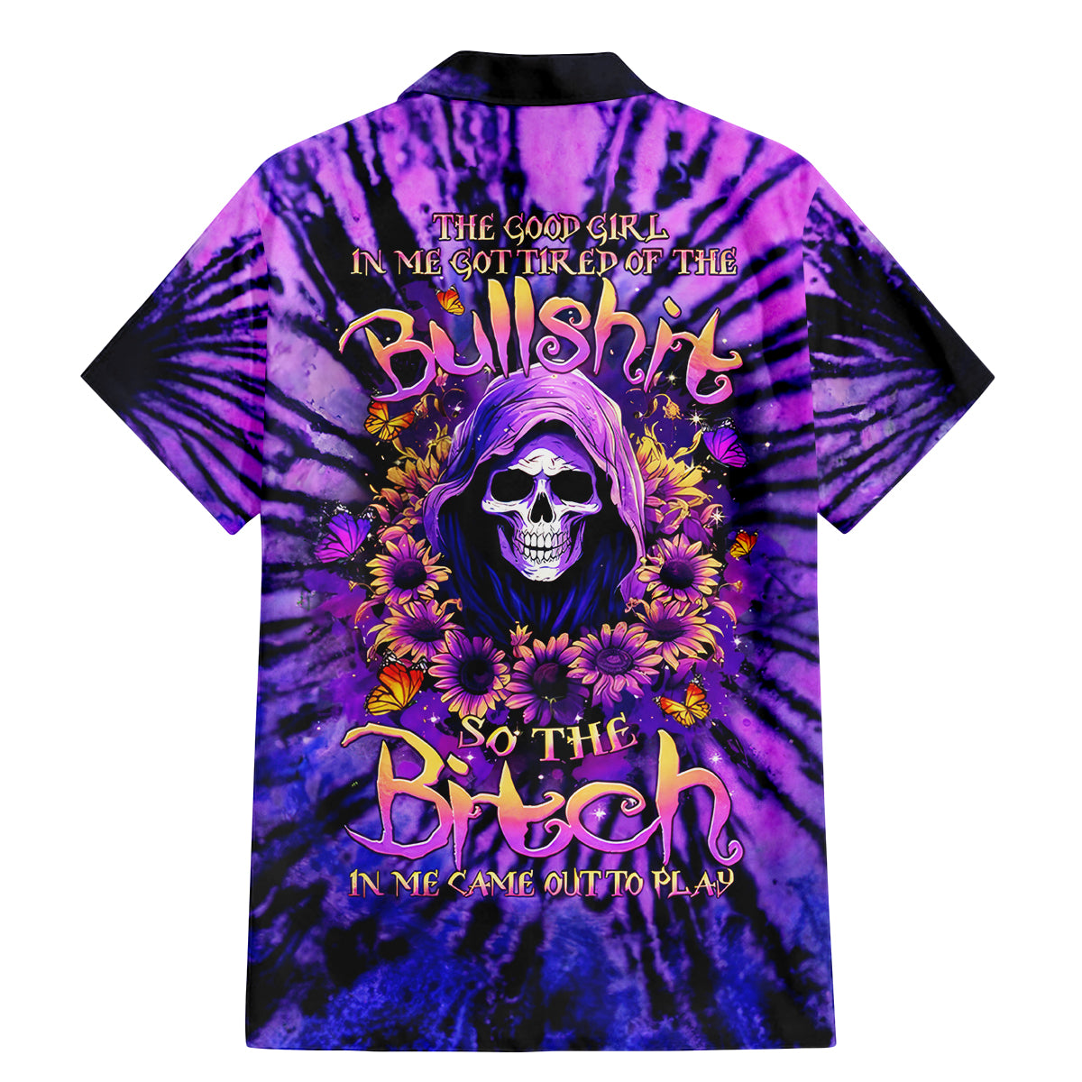 Sunflower Skull Family Matching Mermaid Dress and Hawaiian Shirt The Good Girl In Me Got Tired Of The Bullshit - Wonder Print Shop