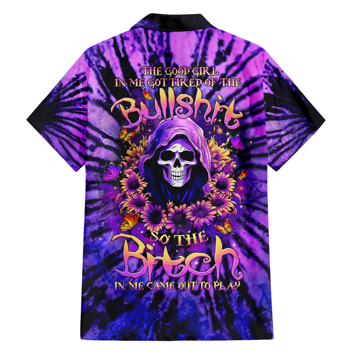 Sunflower Skull Family Matching Off Shoulder Short Dress and Hawaiian Shirt The Good Girl In Me Got Tired Of The Bullshit - Wonder Print Shop