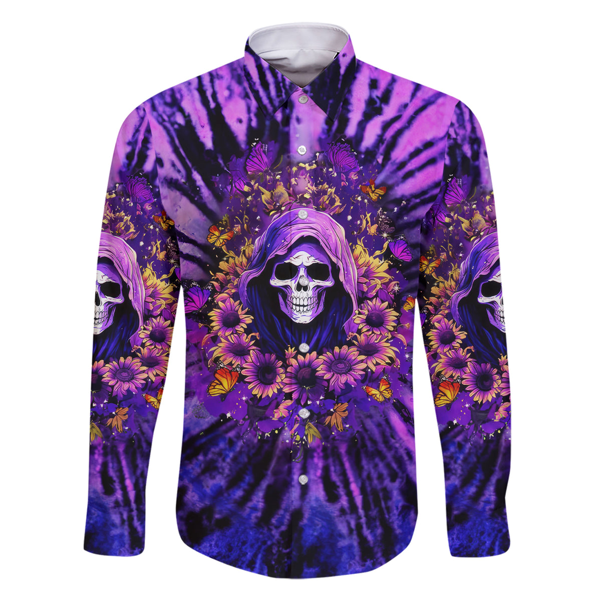 Sunflower Skull Family Matching Short Sleeve Bodycon Dress and Hawaiian Shirt The Good Girl In Me Got Tired Of The Bullshit - Wonder Print Shop