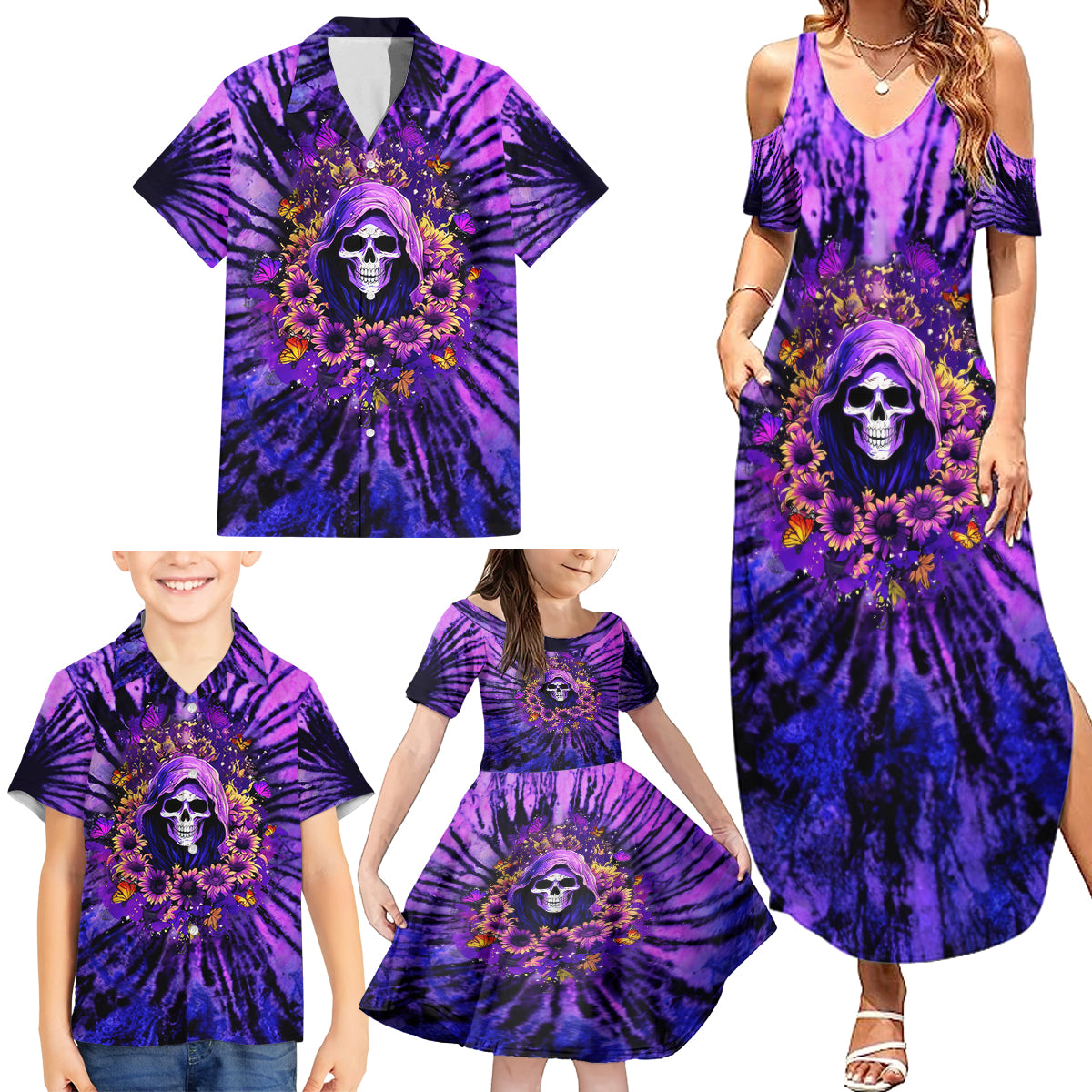 Sunflower Skull Family Matching Summer Maxi Dress and Hawaiian Shirt The Good Girl In Me Got Tired Of The Bullshit - Wonder Print Shop