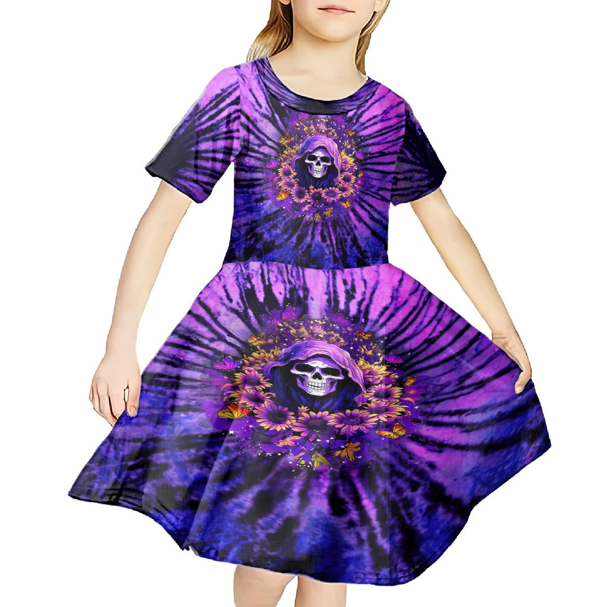 Sunflower Skull Kid Short Sleeve Dress The Good Girl In Me Got Tired Of The Bullshit - Wonder Print Shop