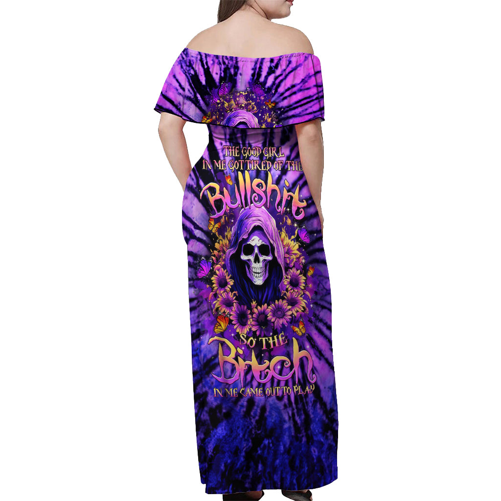 Sunflower Skull Off Shoulder Maxi Dress The Good Girl In Me Got Tired Of The Bullshit - Wonder Print Shop