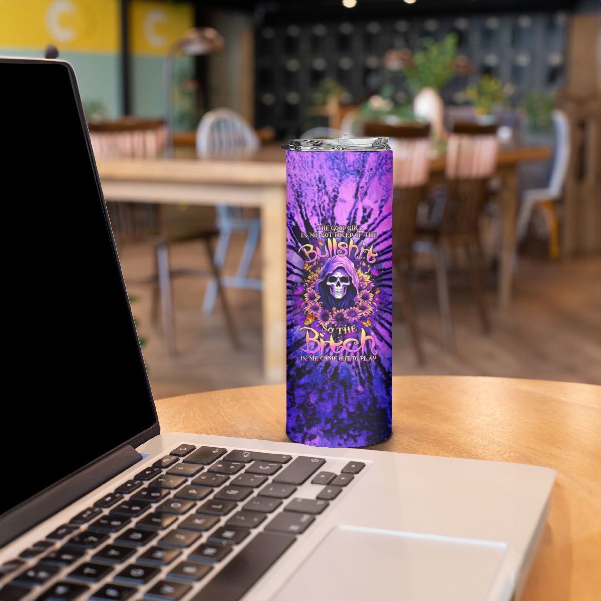 Sunflower Skull Skinny Tumbler The Good Girl In Me Got Tired Of The Bullshit - Wonder Print Shop