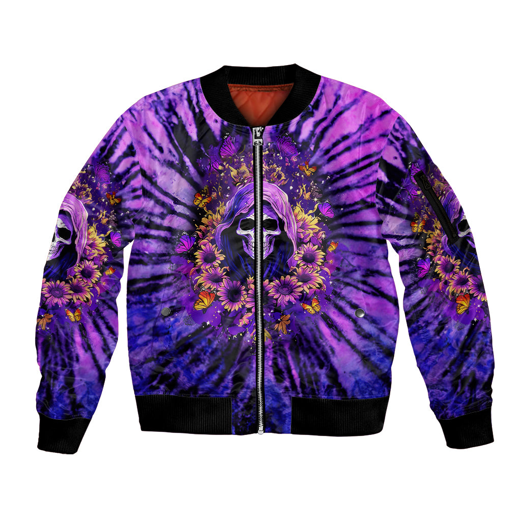 Sunflower Skull Sleeve Zip Bomber Jacket The Good Girl In Me Got Tired Of The Bullshit - Wonder Print Shop
