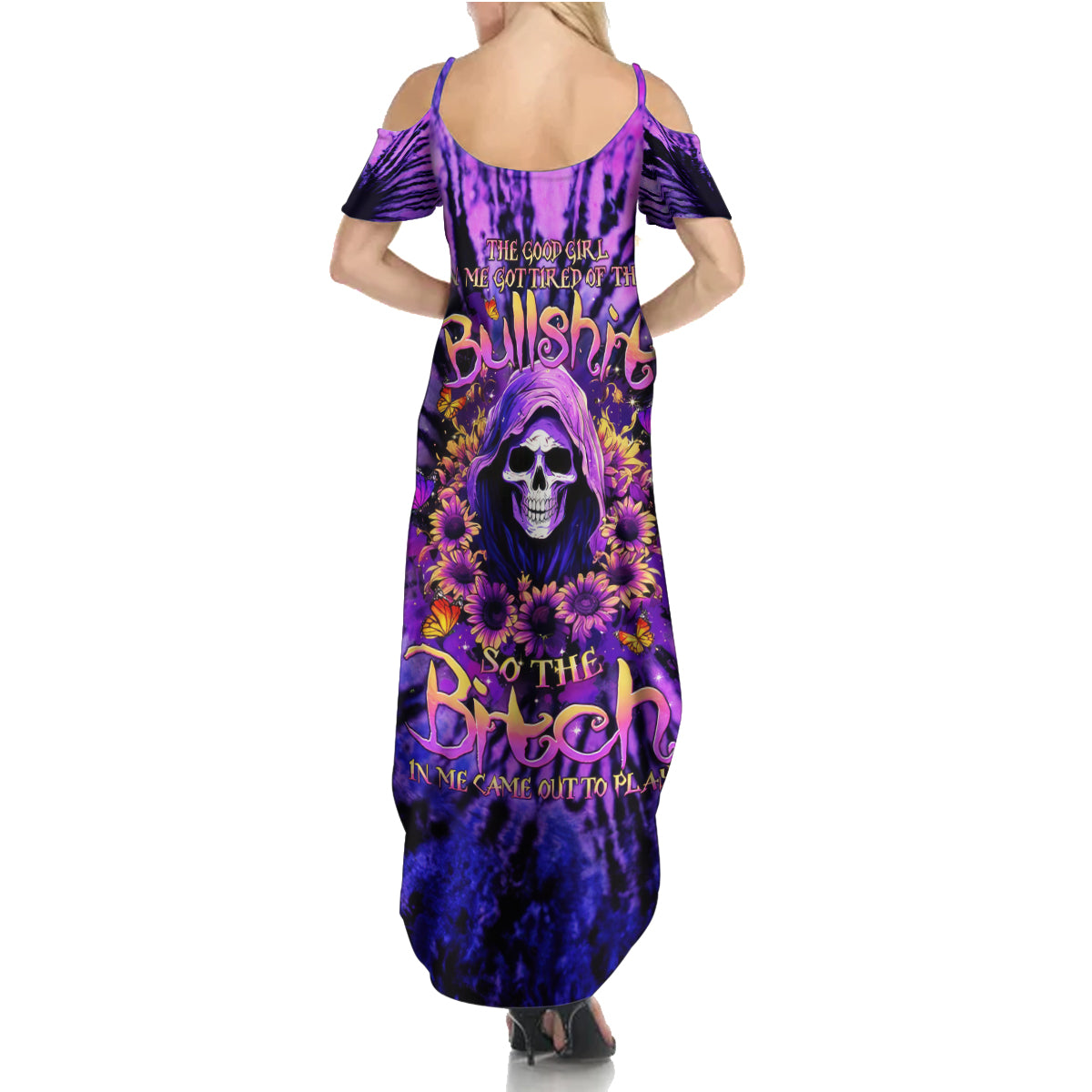 Sunflower Skull Summer Maxi Dress The Good Girl In Me Got Tired Of The Bullshit - Wonder Print Shop