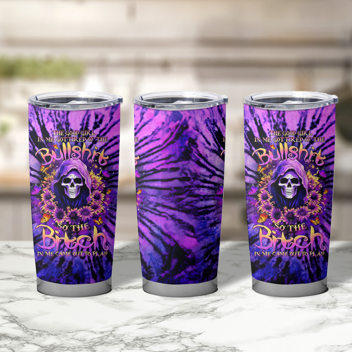 Sunflower Skull Tumbler Cup The Good Girl In Me Got Tired Of The Bullshit - Wonder Print Shop