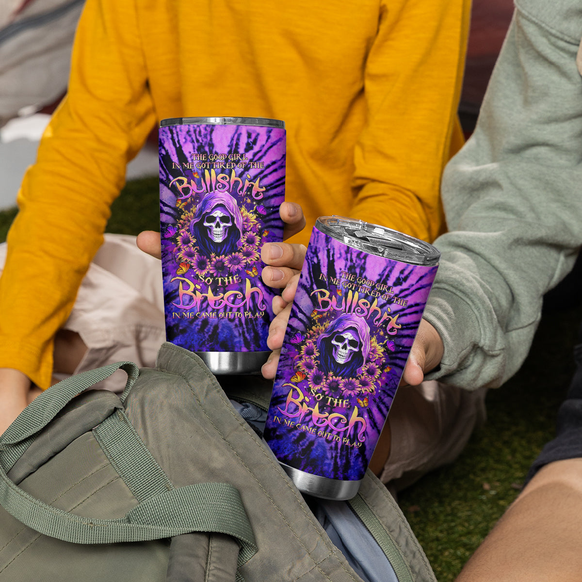 Sunflower Skull Tumbler Cup The Good Girl In Me Got Tired Of The Bullshit - Wonder Print Shop