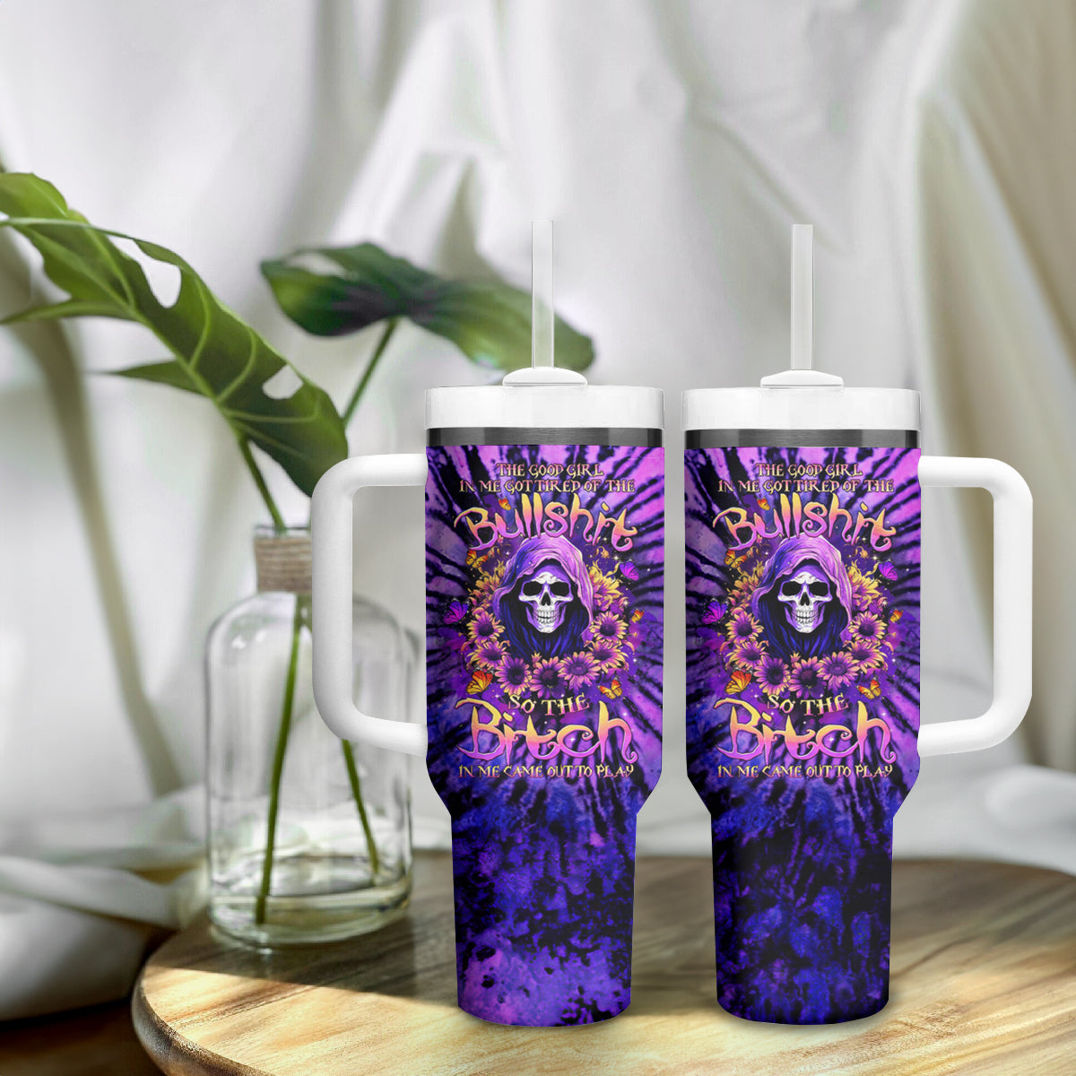 Sunflower Skull Tumbler With Handle The Good Girl In Me Got Tired Of The Bullshit - Wonder Print Shop