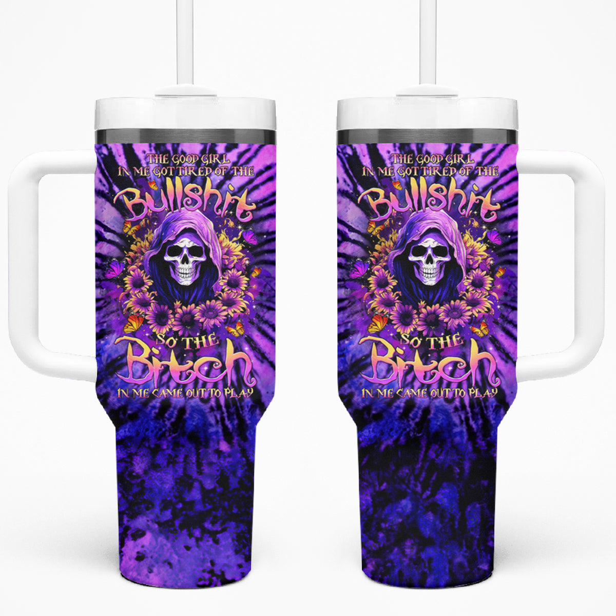 Sunflower Skull Tumbler With Handle The Good Girl In Me Got Tired Of The Bullshit - Wonder Print Shop