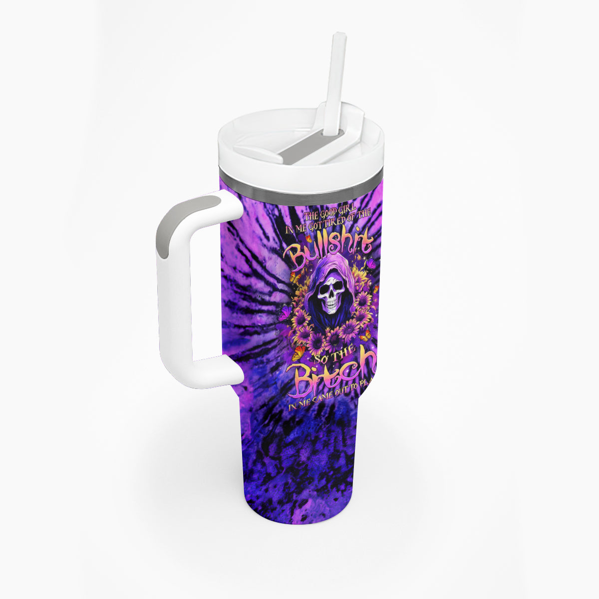 Sunflower Skull Tumbler With Handle The Good Girl In Me Got Tired Of The Bullshit - Wonder Print Shop