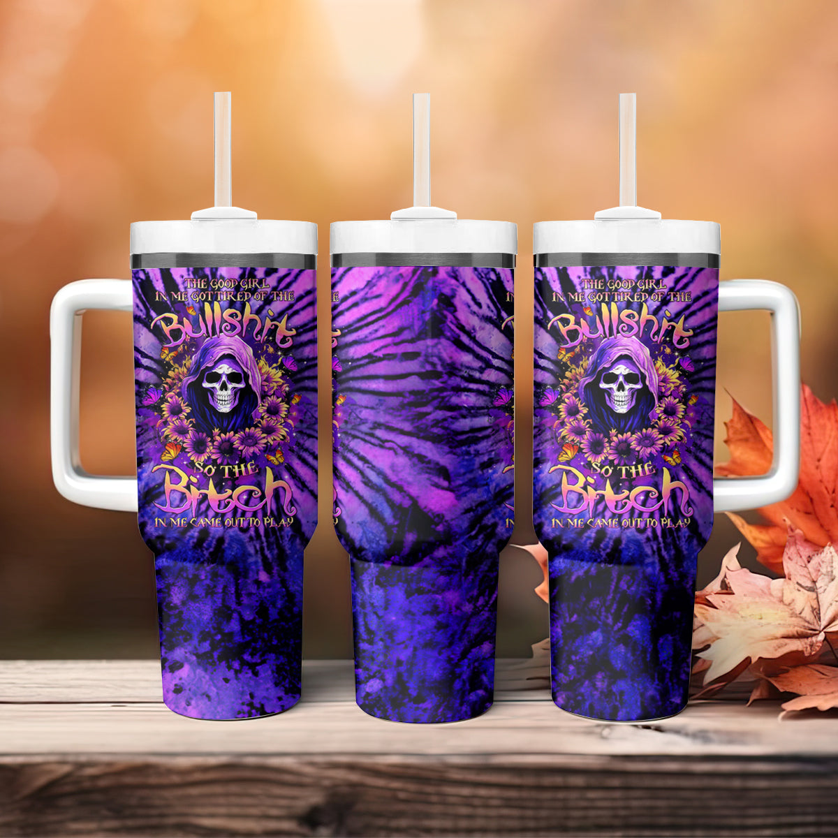 Sunflower Skull Tumbler With Handle The Good Girl In Me Got Tired Of The Bullshit - Wonder Print Shop