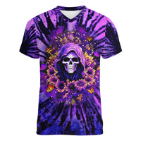 Sunflower Skull Women V Neck T Shirt The Good Girl In Me Got Tired Of The Bullshit - Wonder Print Shop