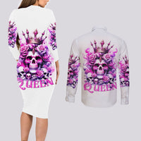 Rose Skull Couples Matching Long Sleeve Bodycon Dress and Long Sleeve Button Shirt Queen Skull - Wonder Print Shop