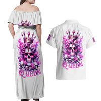 Rose Skull Couples Matching Off Shoulder Maxi Dress and Hawaiian Shirt Queen Skull - Wonder Print Shop