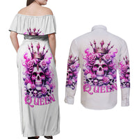 Rose Skull Couples Matching Off Shoulder Maxi Dress and Long Sleeve Button Shirt Queen Skull - Wonder Print Shop