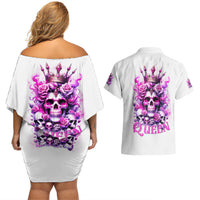 Rose Skull Couples Matching Off Shoulder Short Dress and Hawaiian Shirt Queen Skull - Wonder Print Shop