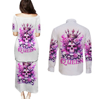 Rose Skull Couples Matching Puletasi and Long Sleeve Button Shirt Queen Skull - Wonder Print Shop