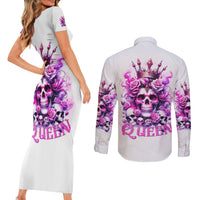 Rose Skull Couples Matching Short Sleeve Bodycon Dress and Long Sleeve Button Shirt Queen Skull - Wonder Print Shop