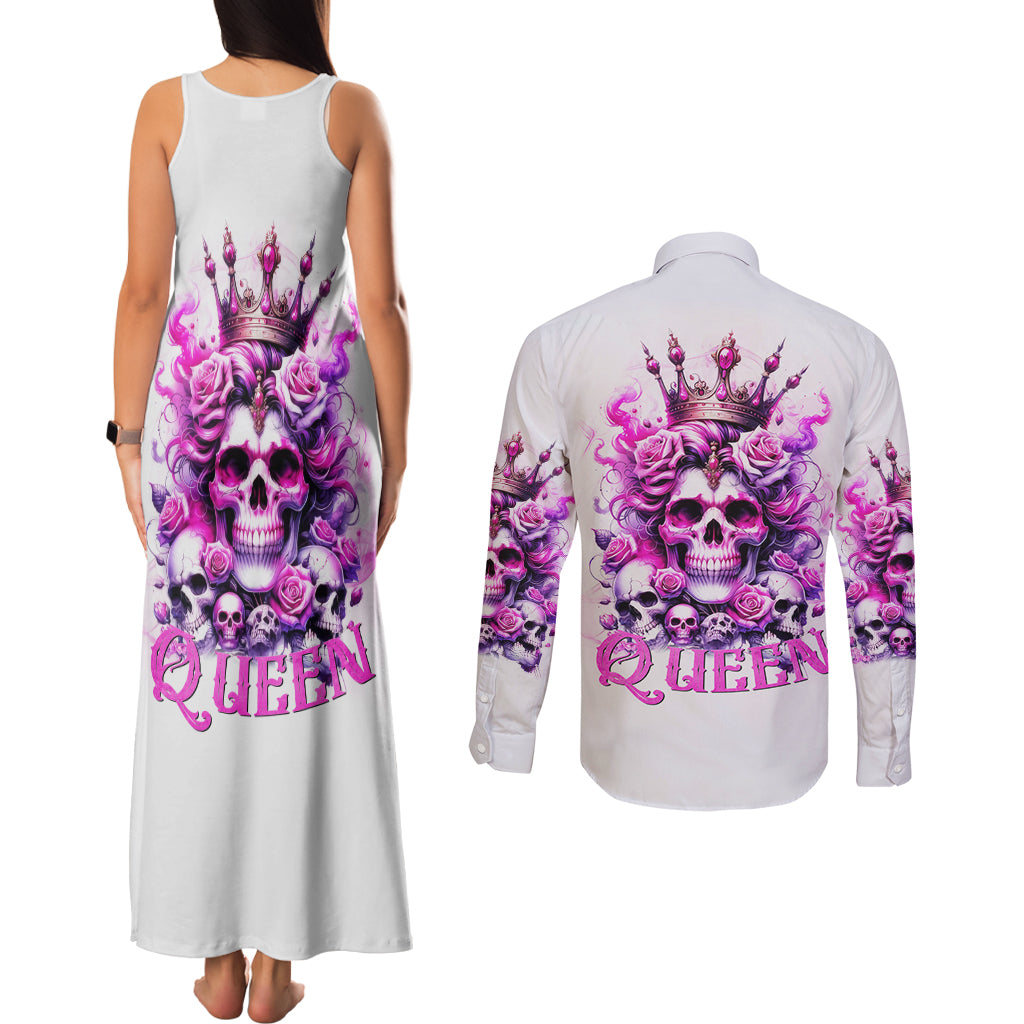 Rose Skull Couples Matching Tank Maxi Dress and Long Sleeve Button Shirt Queen Skull - Wonder Print Shop