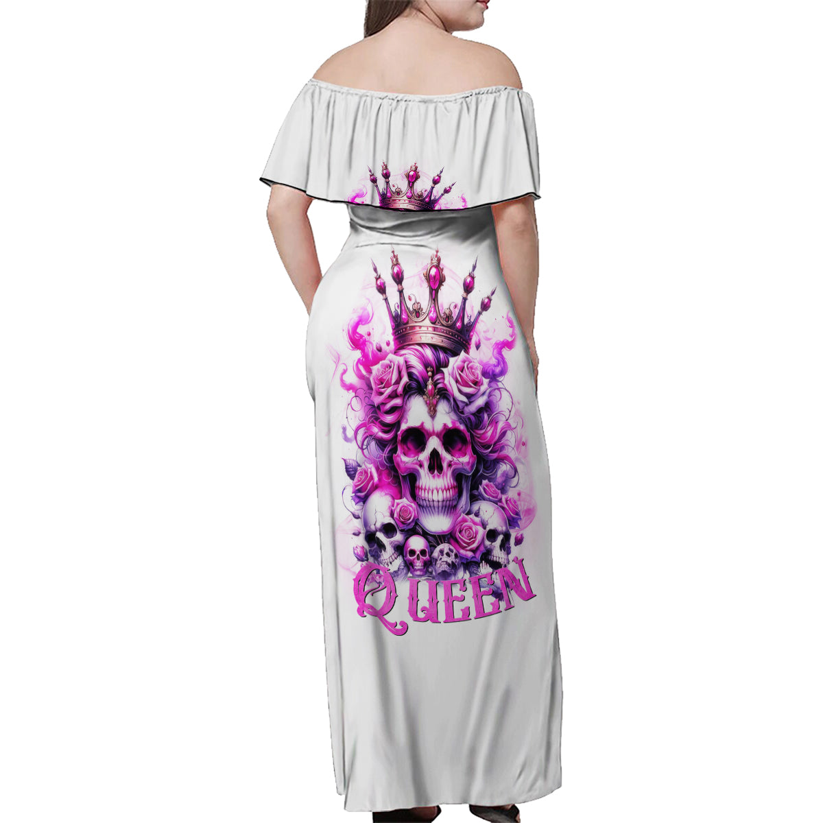 Rose Skull Family Matching Off Shoulder Maxi Dress and Hawaiian Shirt Queen Skull - Wonder Print Shop