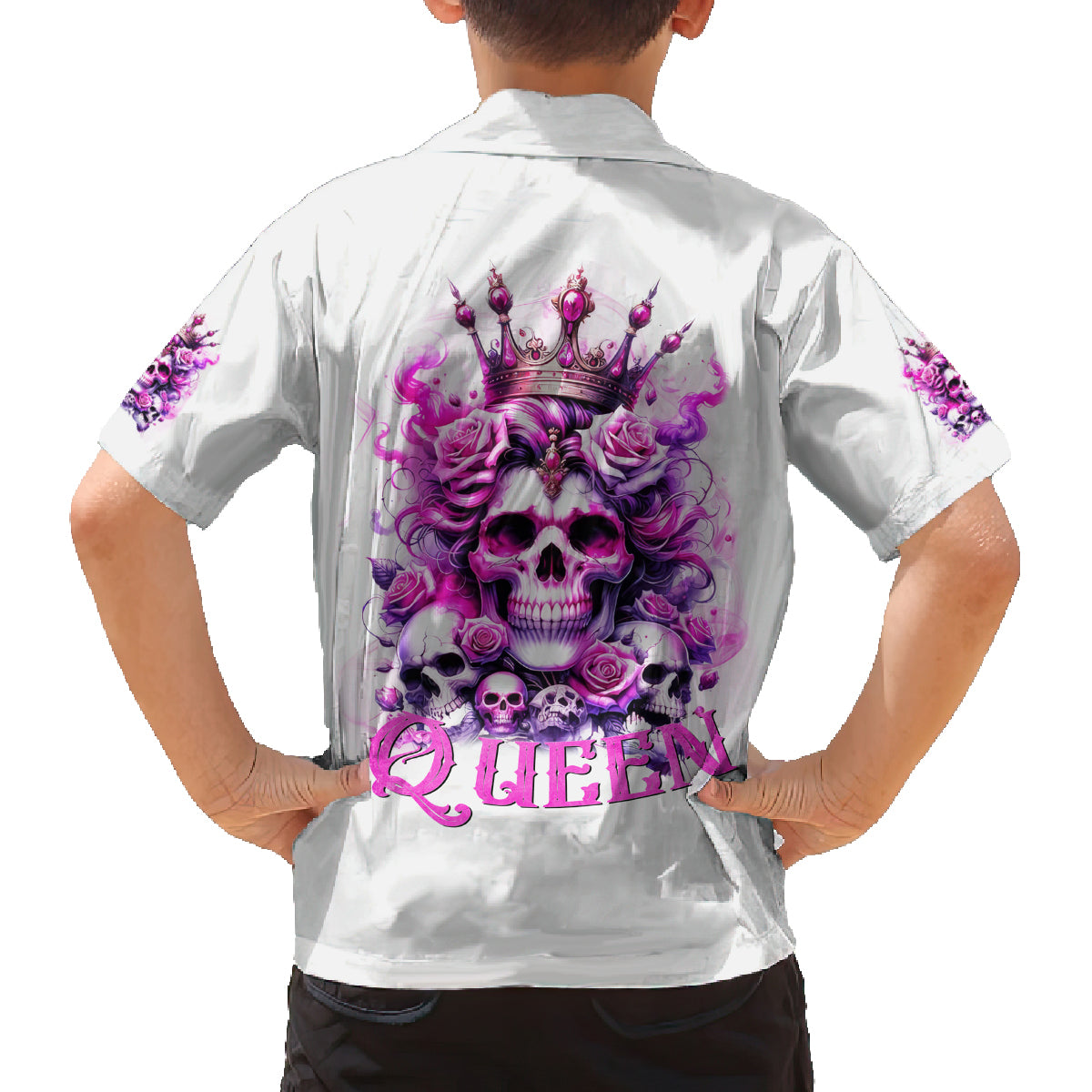 Rose Skull Family Matching Puletasi and Hawaiian Shirt Queen Skull - Wonder Print Shop