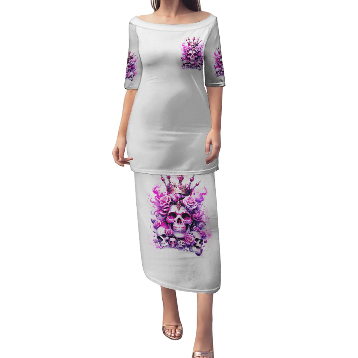 Rose Skull Family Matching Puletasi and Hawaiian Shirt Queen Skull - Wonder Print Shop