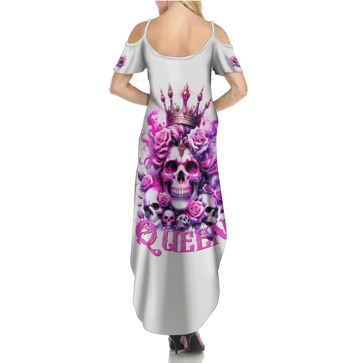 Rose Skull Family Matching Summer Maxi Dress and Hawaiian Shirt Queen Skull - Wonder Print Shop
